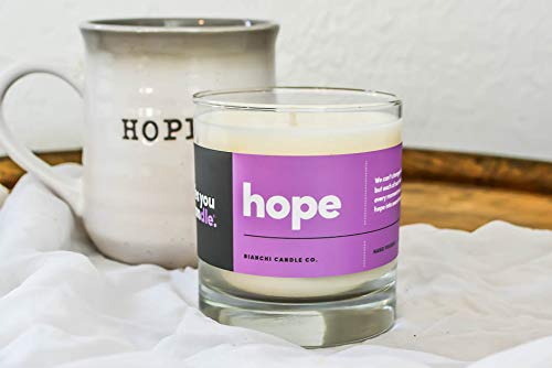 Hope, Inspirational 8oz Highly Scented Candle, Soy, Made in USA, Great Message, Pure Essential Oils, Holiday Gift, Aromatherapy, 100% Pure, Vanilla and Sandalwood