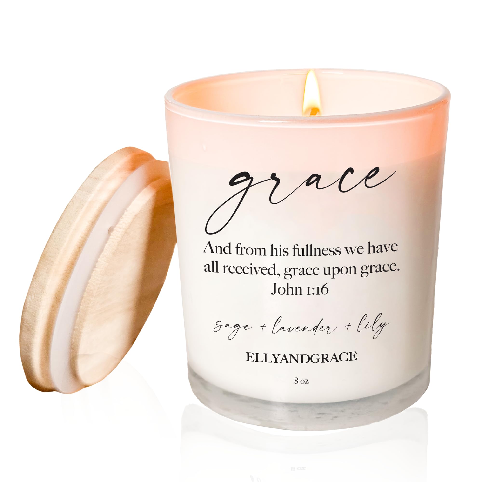 Elly & Grace - Scented Glass Soy Candle with Inspirational Bible Verse - Christian Gifts for Home Thinking of You Gifts for Women Candles
