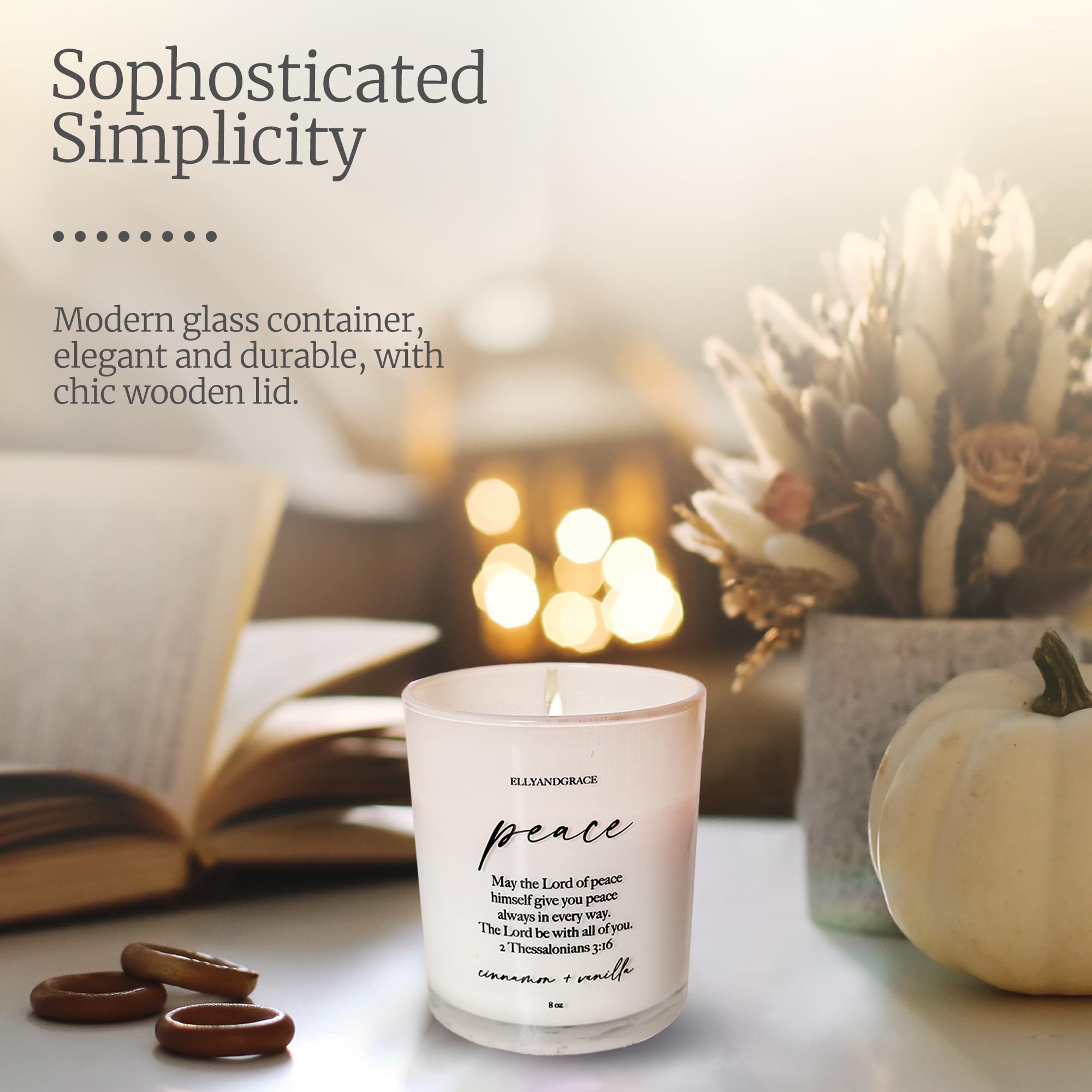 Elly & Grace - Scented Glass Soy Candle with Inspirational Bible Verse - Christian Gifts for Home Thinking of You Gifts for Women Candles