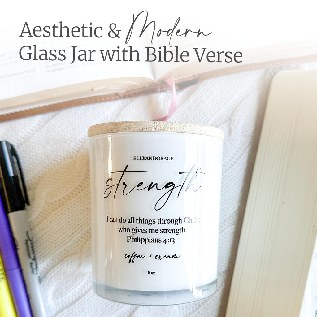Elly & Grace - Scented Glass Soy Candle with Inspirational Bible Verse - Christian Gifts for Home Thinking of You Gifts for Women Candles