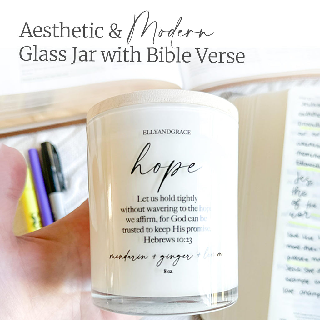 Elly & Grace - Scented Glass Soy Candle with Inspirational Bible Verse - Christian Gifts for Home Thinking of You Gifts for Women Candles