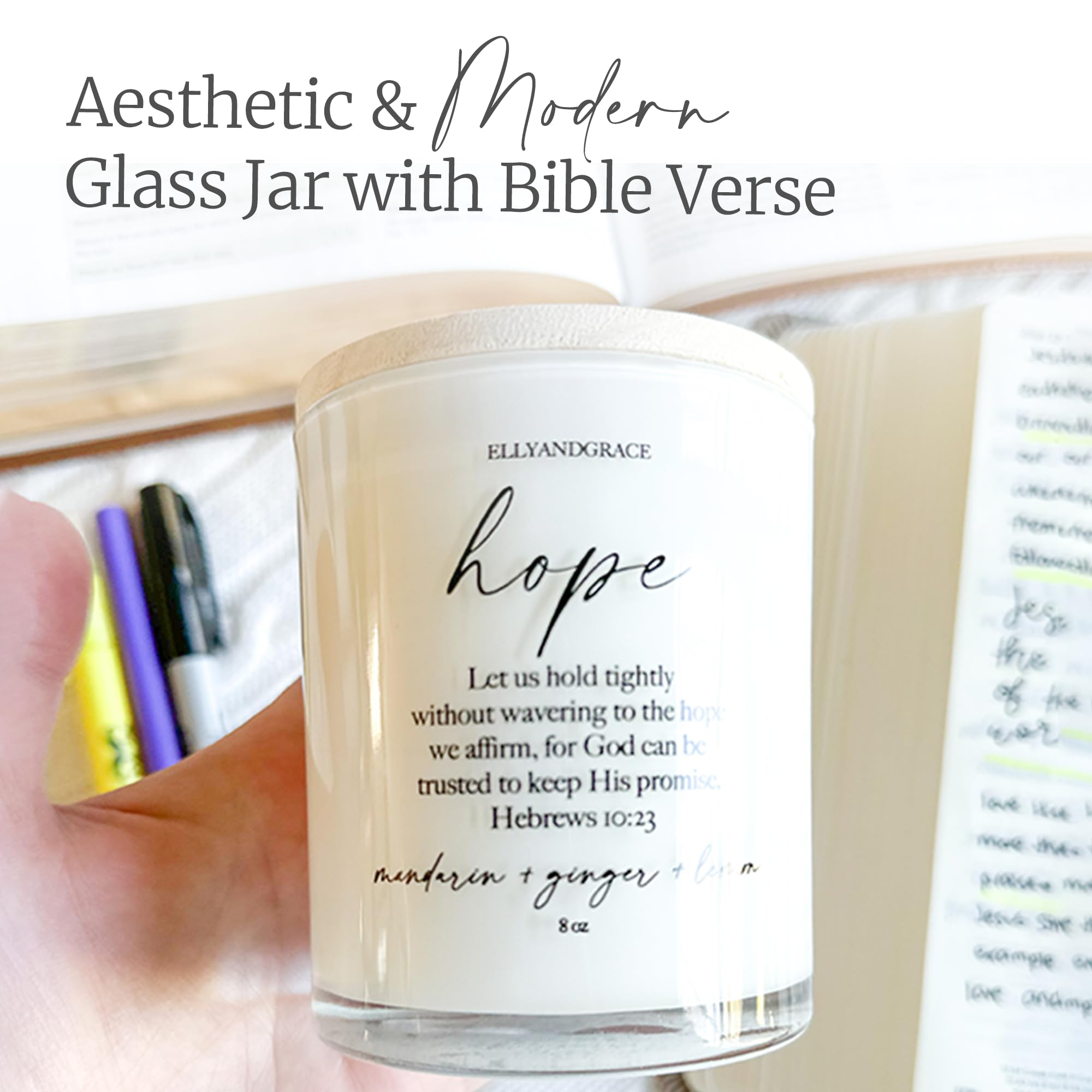 Elly & Grace - Scented Glass Soy Candle with Inspirational Bible Verse - Christian Gifts for Home Thinking of You Gifts for Women Candles