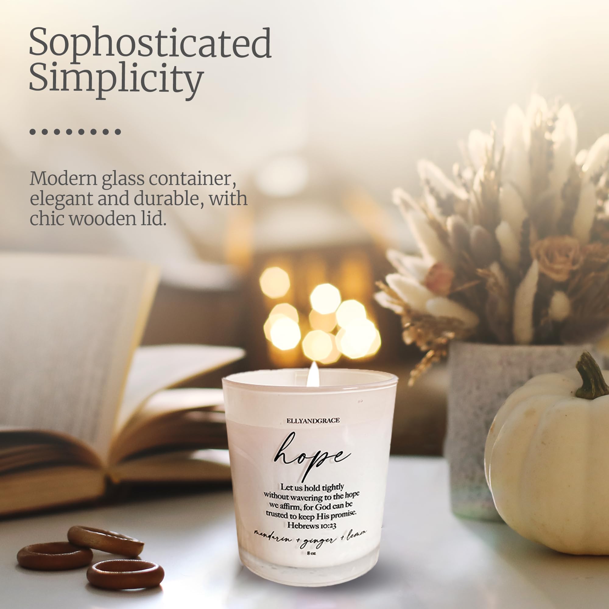 Elly & Grace - Scented Glass Soy Candle with Inspirational Bible Verse - Christian Gifts for Home Thinking of You Gifts for Women Candles