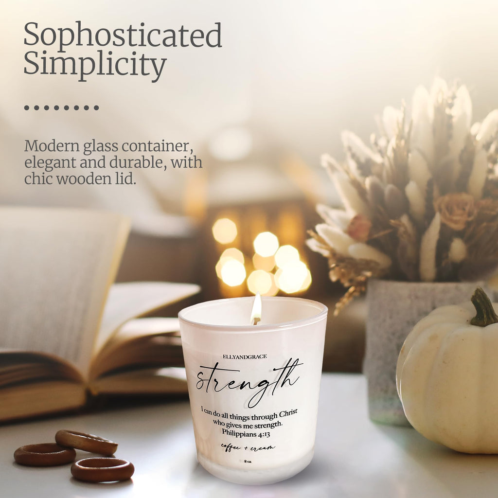 Elly & Grace - Scented Glass Soy Candle with Inspirational Bible Verse - Christian Gifts for Home Thinking of You Gifts for Women Candles