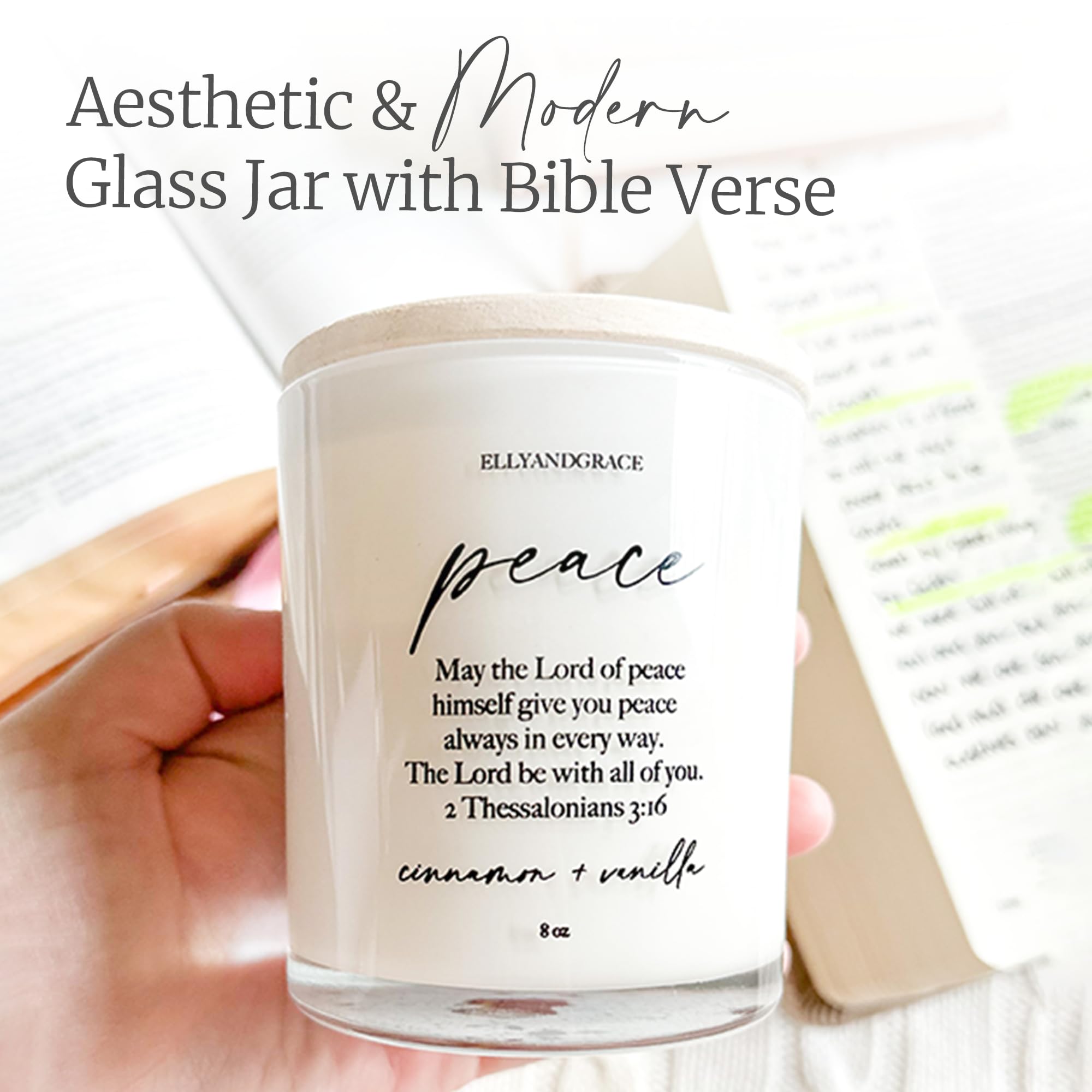 Elly & Grace - Scented Glass Soy Candle with Inspirational Bible Verse - Christian Gifts for Home Thinking of You Gifts for Women Candles