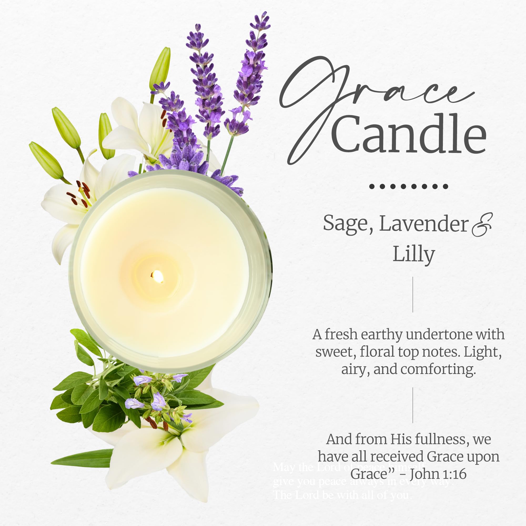 Elly & Grace - Scented Glass Soy Candle with Inspirational Bible Verse - Christian Gifts for Home Thinking of You Gifts for Women Candles