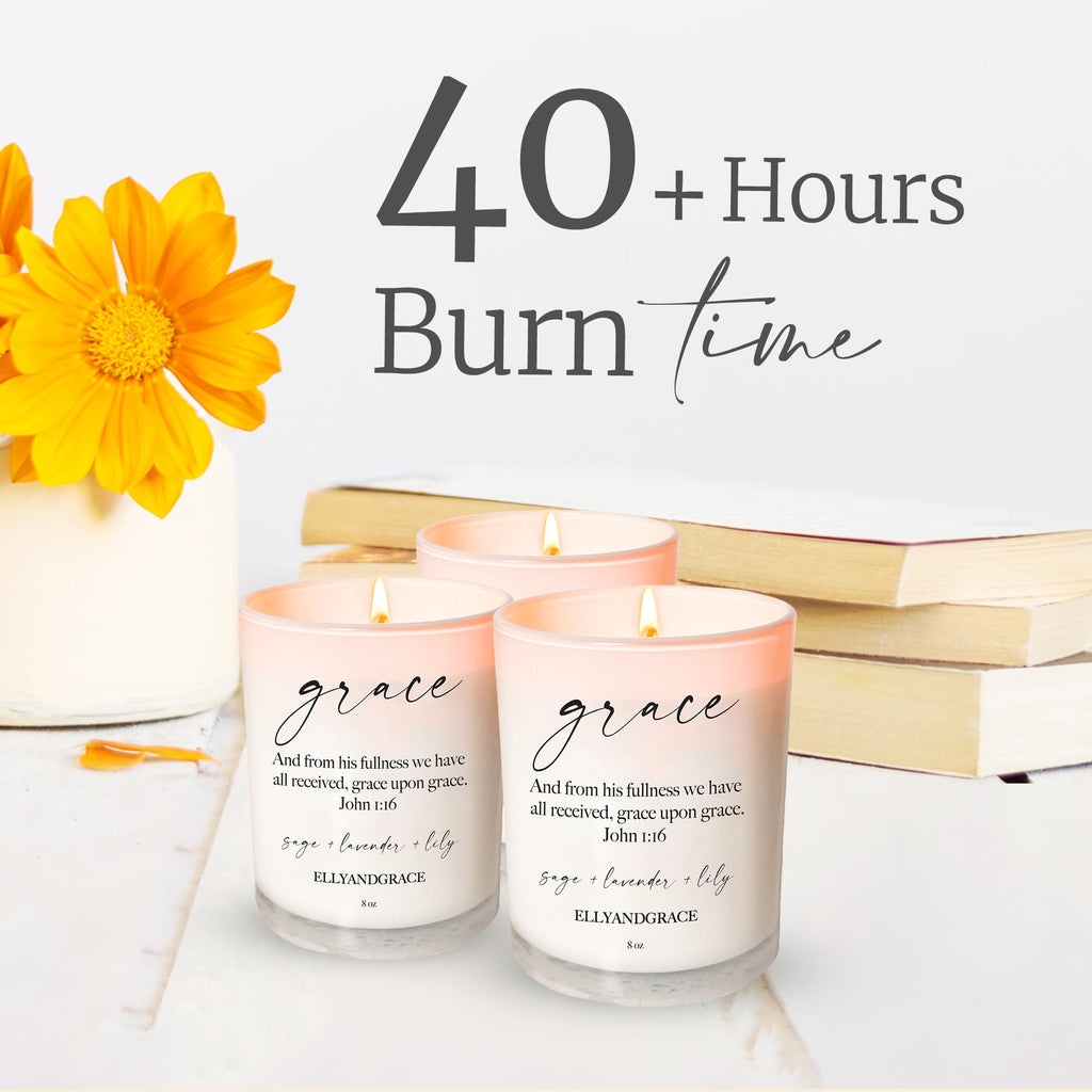 Elly & Grace - Scented Glass Soy Candle with Inspirational Bible Verse - Christian Gifts for Home Thinking of You Gifts for Women Candles