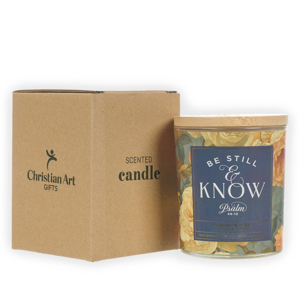 Christian Art Gifts Natural Soy Wax Inspirational Scripture Scented Candle: All Things for Good Bible Verse, Glass Jar, Bamboo Lid, Pure Essential Oils, Lead-Free Cotton Wick, Calming Breeze Scent