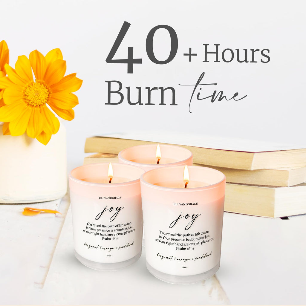 Elly & Grace - Scented Glass Soy Candle with Inspirational Bible Verse - Christian Gifts for Home Thinking of You Gifts for Women Candles