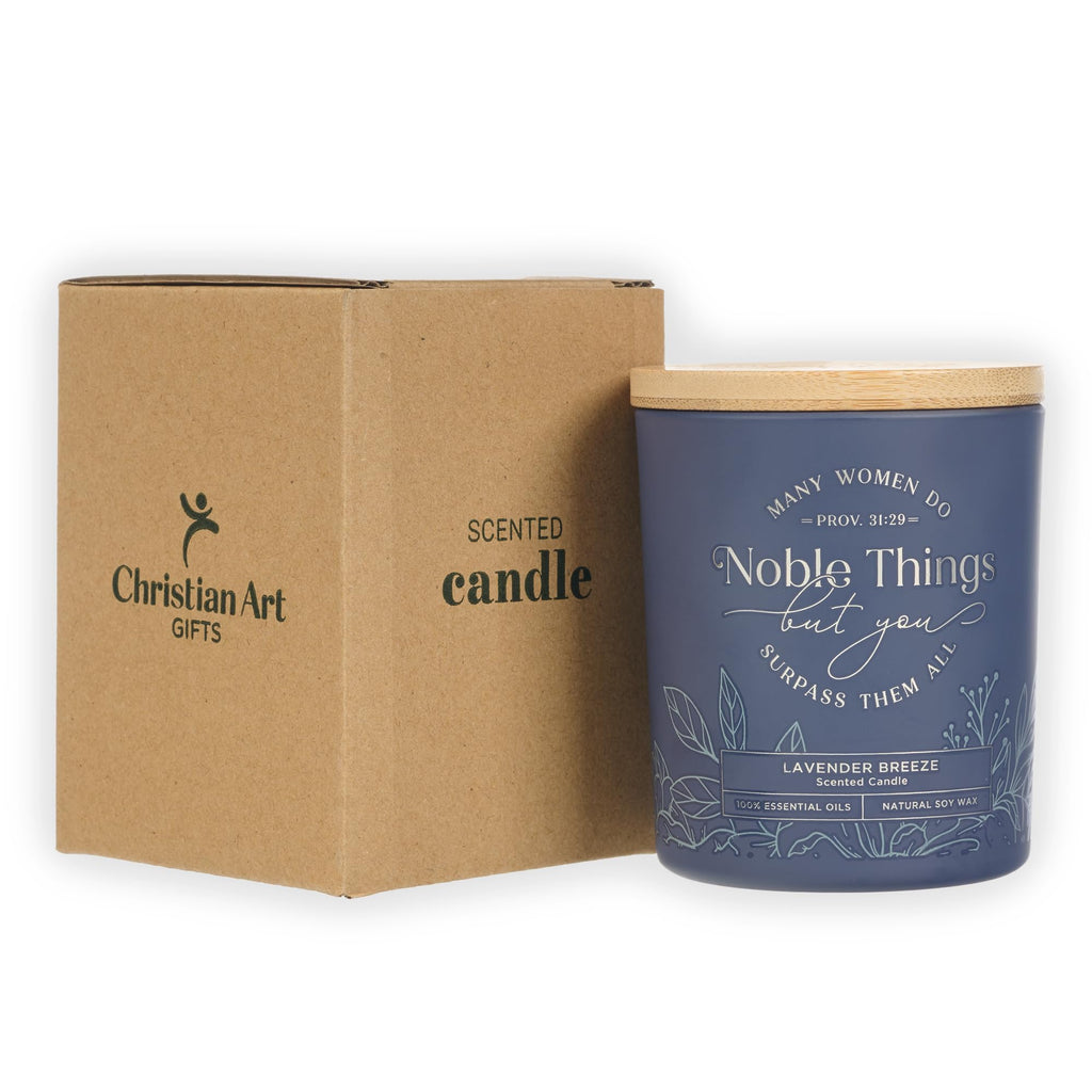 Christian Art Gifts Natural Soy Wax Inspirational Scripture Scented Candle: All Things for Good Bible Verse, Glass Jar, Bamboo Lid, Pure Essential Oils, Lead-Free Cotton Wick, Calming Breeze Scent