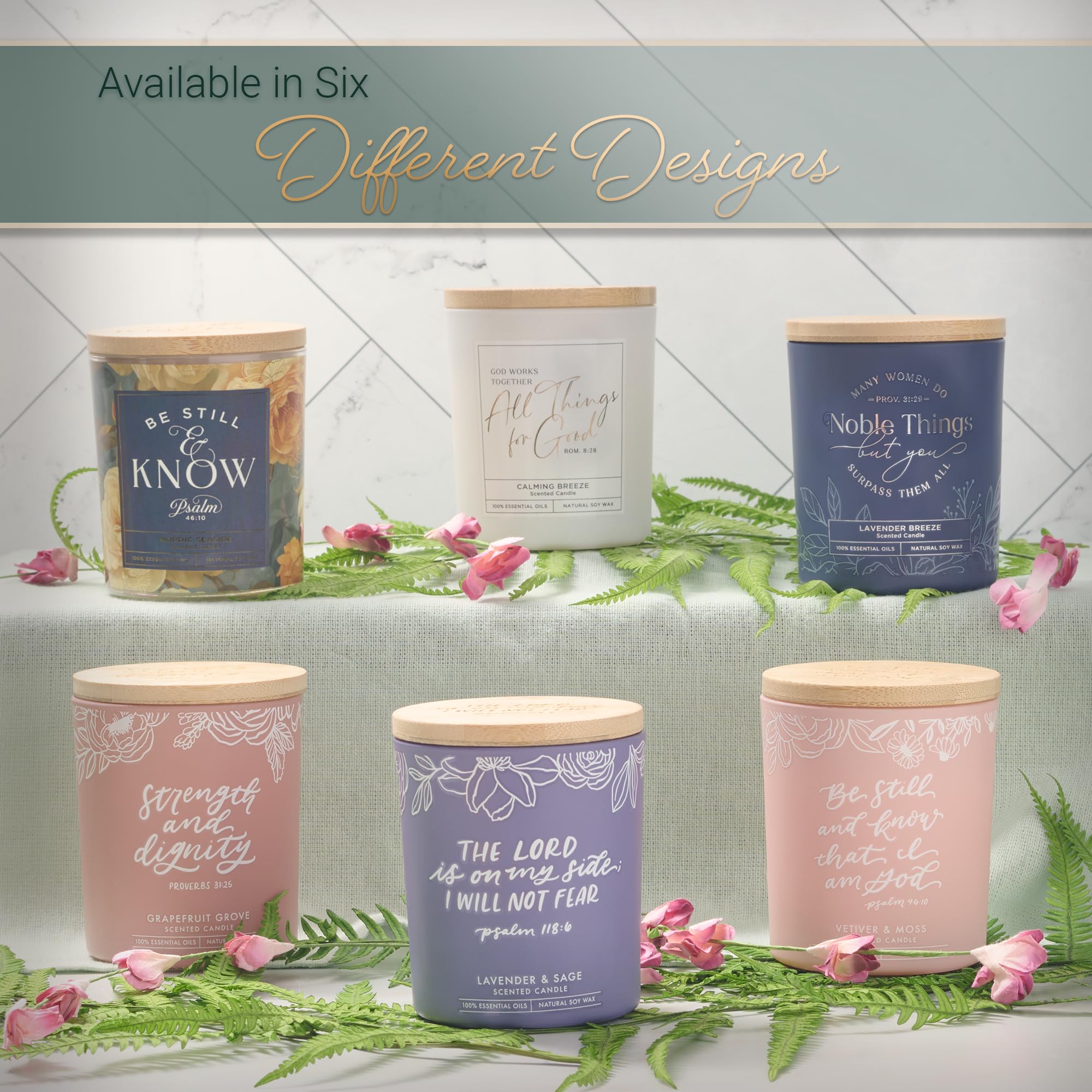 Christian Art Gifts Natural Soy Wax Inspirational Scripture Scented Candle: All Things for Good Bible Verse, Glass Jar, Bamboo Lid, Pure Essential Oils, Lead-Free Cotton Wick, Calming Breeze Scent