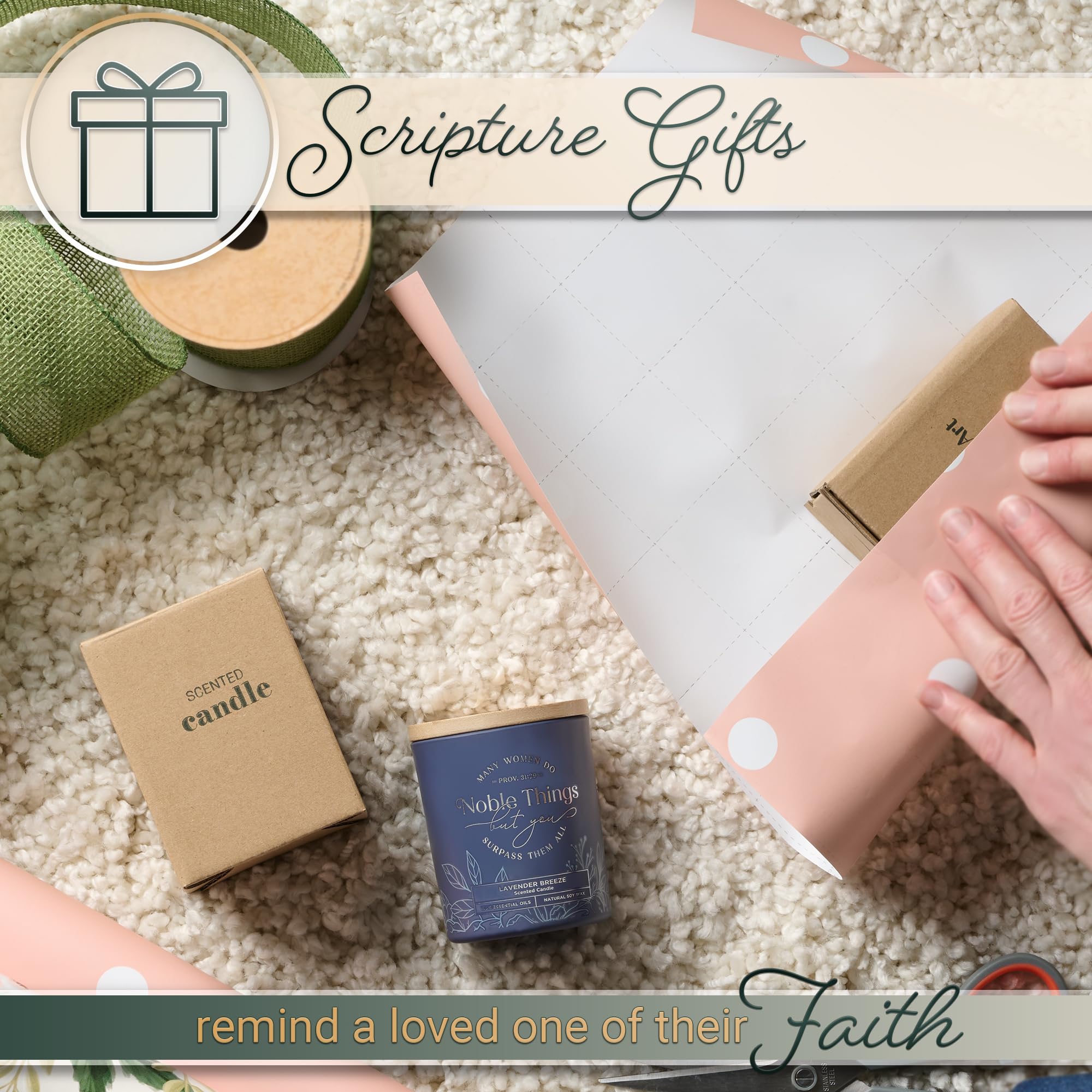 Christian Art Gifts Natural Soy Wax Inspirational Scripture Scented Candle: All Things for Good Bible Verse, Glass Jar, Bamboo Lid, Pure Essential Oils, Lead-Free Cotton Wick, Calming Breeze Scent