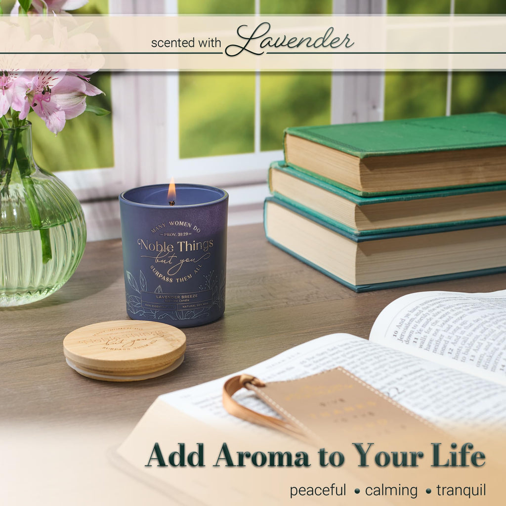 Christian Art Gifts Natural Soy Wax Inspirational Scripture Scented Candle: All Things for Good Bible Verse, Glass Jar, Bamboo Lid, Pure Essential Oils, Lead-Free Cotton Wick, Calming Breeze Scent