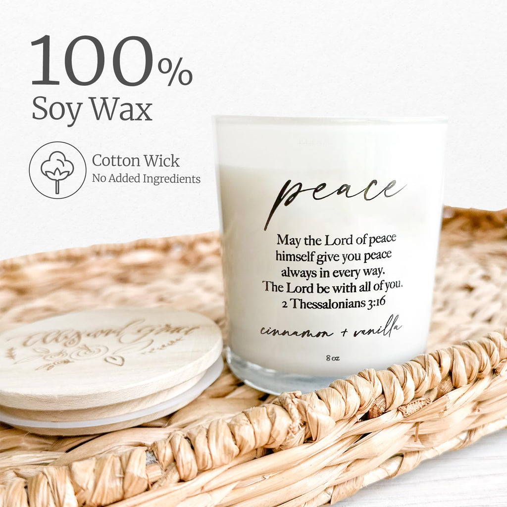Elly & Grace - Scented Glass Soy Candle with Inspirational Bible Verse - Christian Gifts for Home Thinking of You Gifts for Women Candles