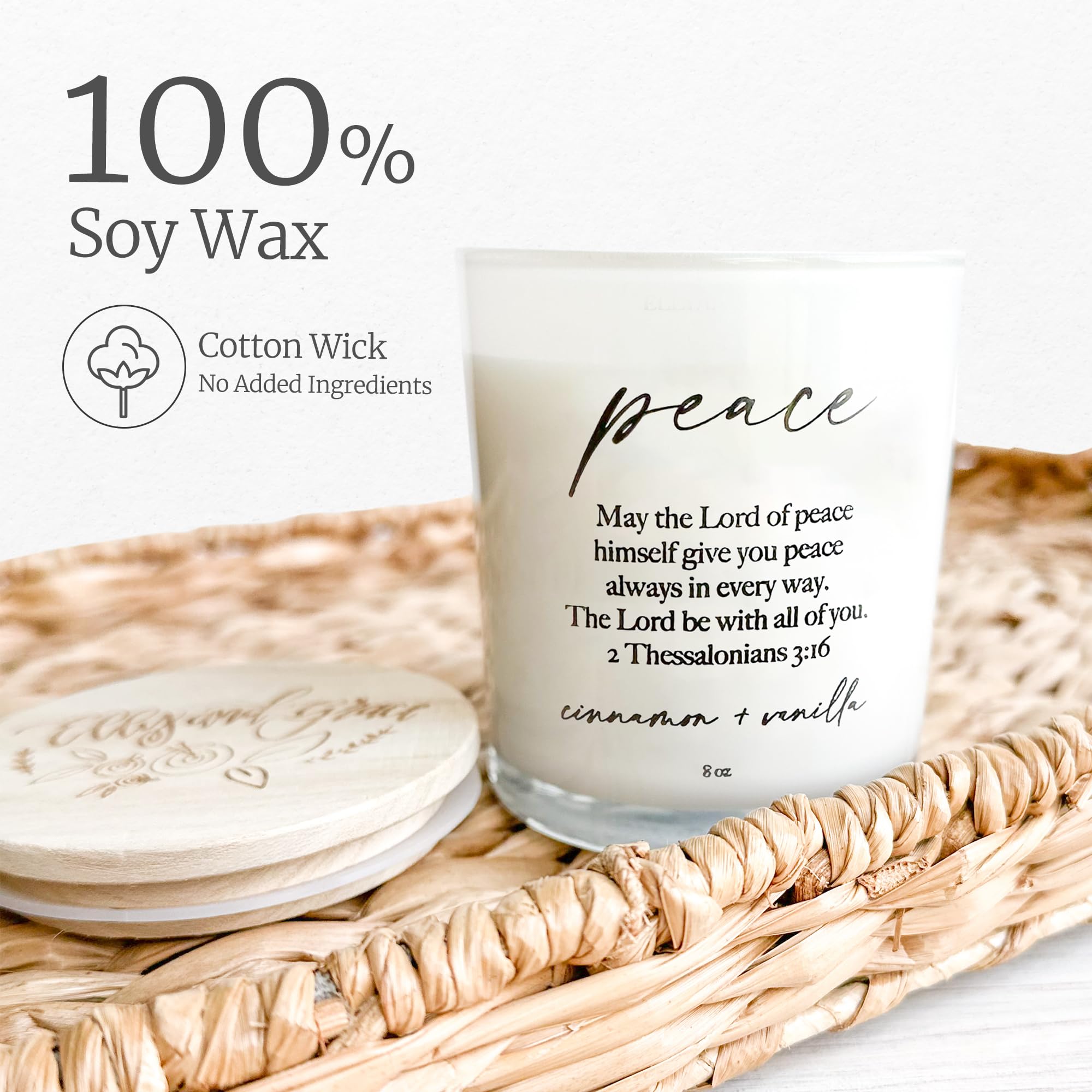 Elly & Grace - Scented Glass Soy Candle with Inspirational Bible Verse - Christian Gifts for Home Thinking of You Gifts for Women Candles