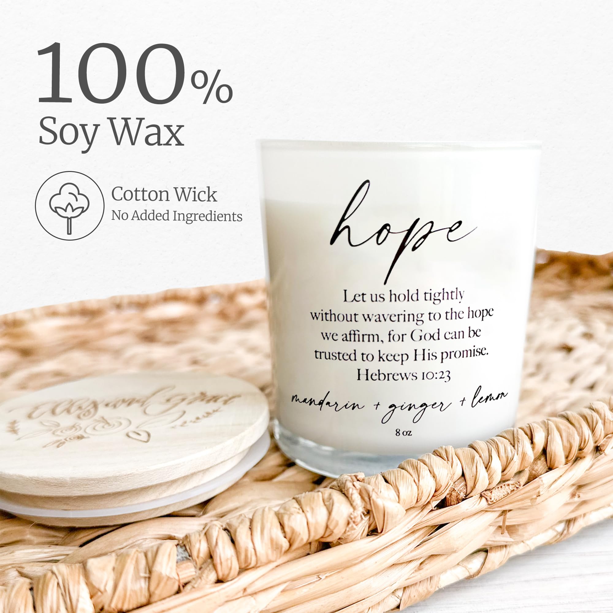 Elly & Grace - Scented Glass Soy Candle with Inspirational Bible Verse - Christian Gifts for Home Thinking of You Gifts for Women Candles