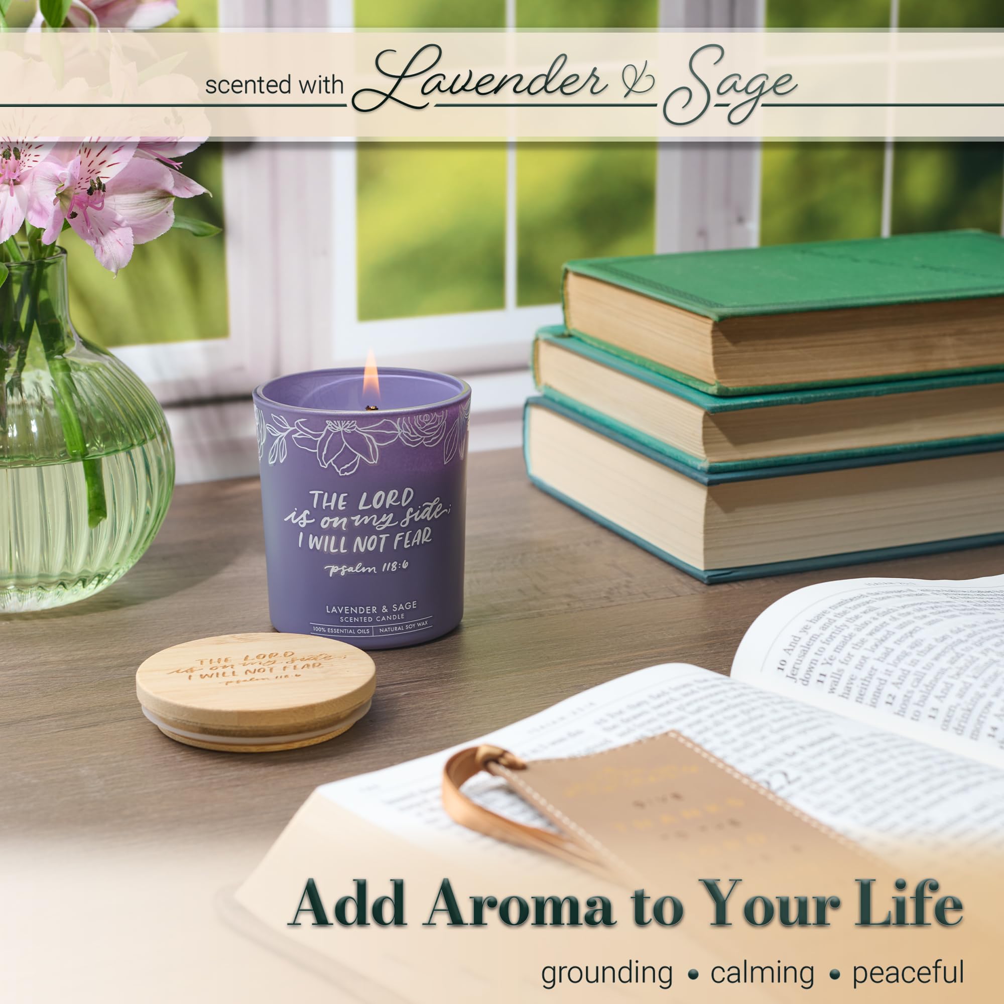 Christian Art Gifts Natural Soy Wax Inspirational Scripture Scented Candle: All Things for Good Bible Verse, Glass Jar, Bamboo Lid, Pure Essential Oils, Lead-Free Cotton Wick, Calming Breeze Scent