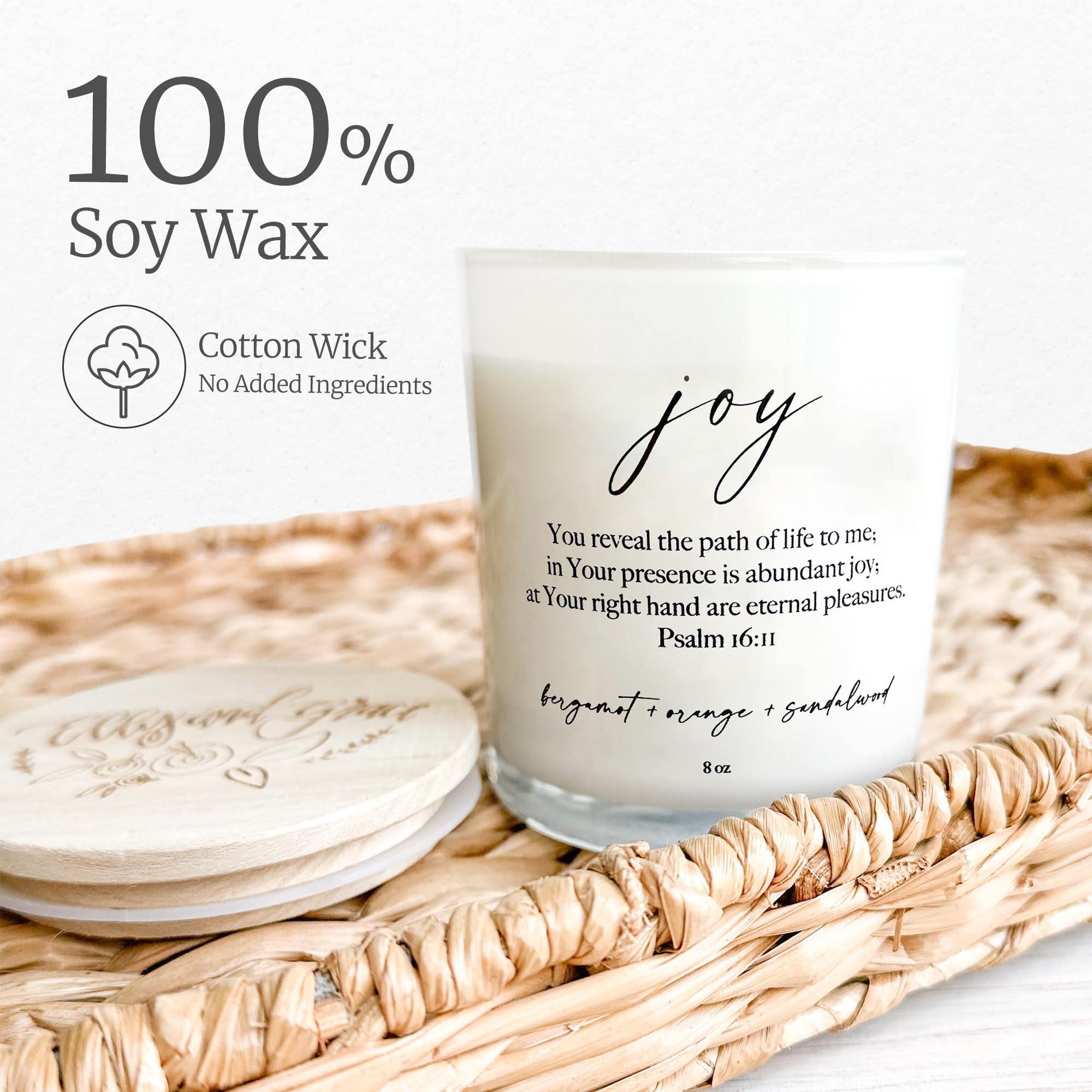 Elly & Grace - Scented Glass Soy Candle with Inspirational Bible Verse - Christian Gifts for Home Thinking of You Gifts for Women Candles