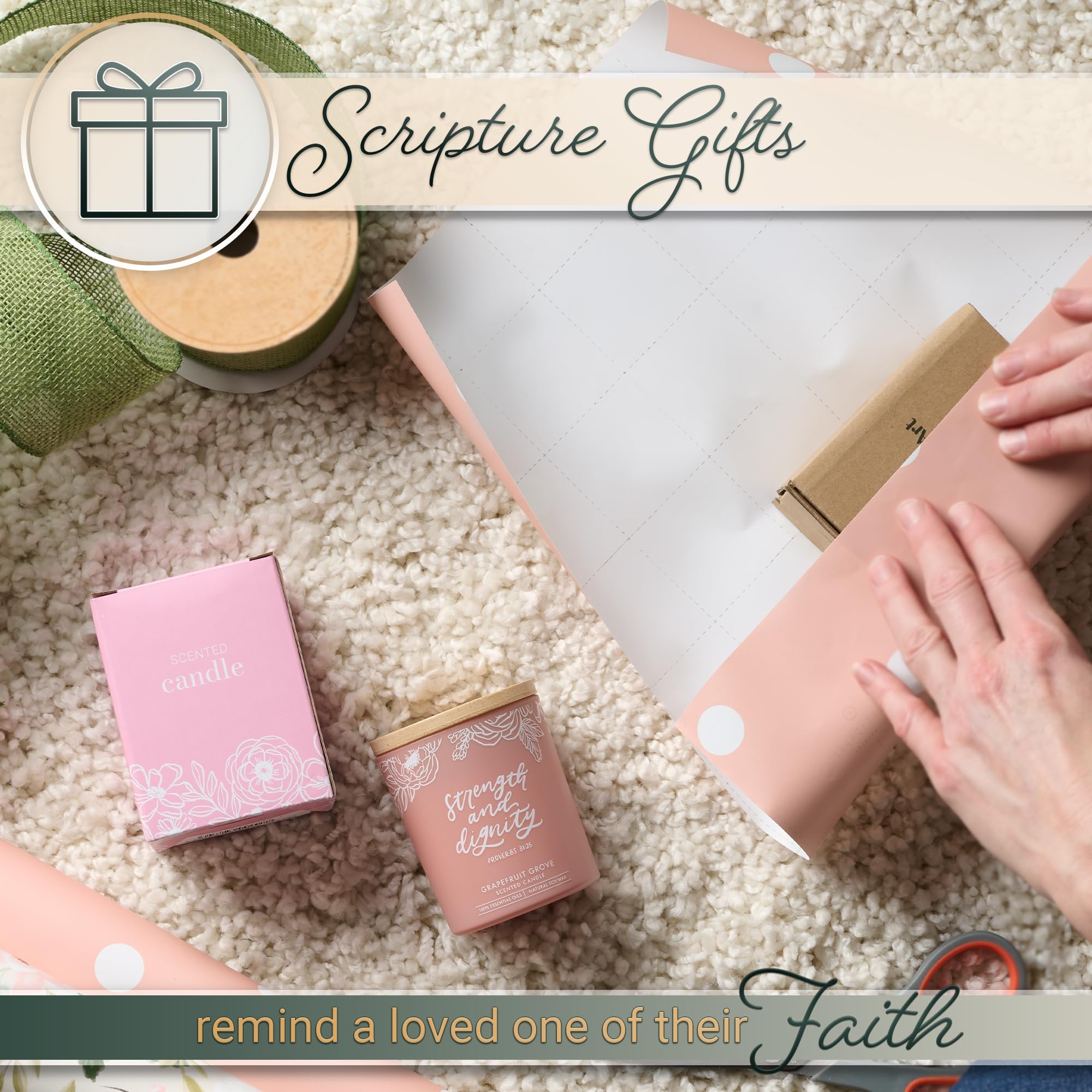 Christian Art Gifts Natural Soy Wax Inspirational Scripture Scented Candle: All Things for Good Bible Verse, Glass Jar, Bamboo Lid, Pure Essential Oils, Lead-Free Cotton Wick, Calming Breeze Scent