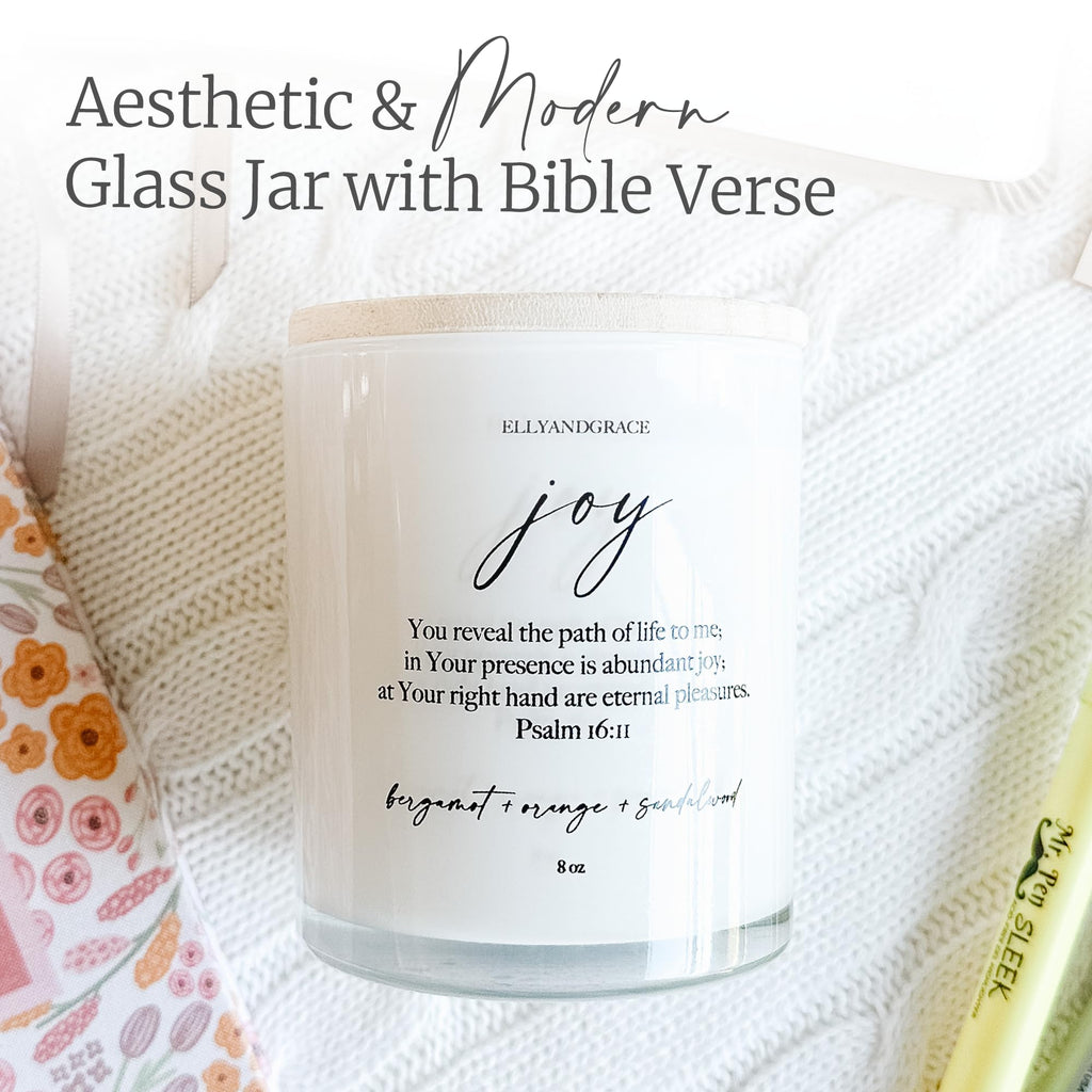 Elly & Grace - Scented Glass Soy Candle with Inspirational Bible Verse - Christian Gifts for Home Thinking of You Gifts for Women Candles