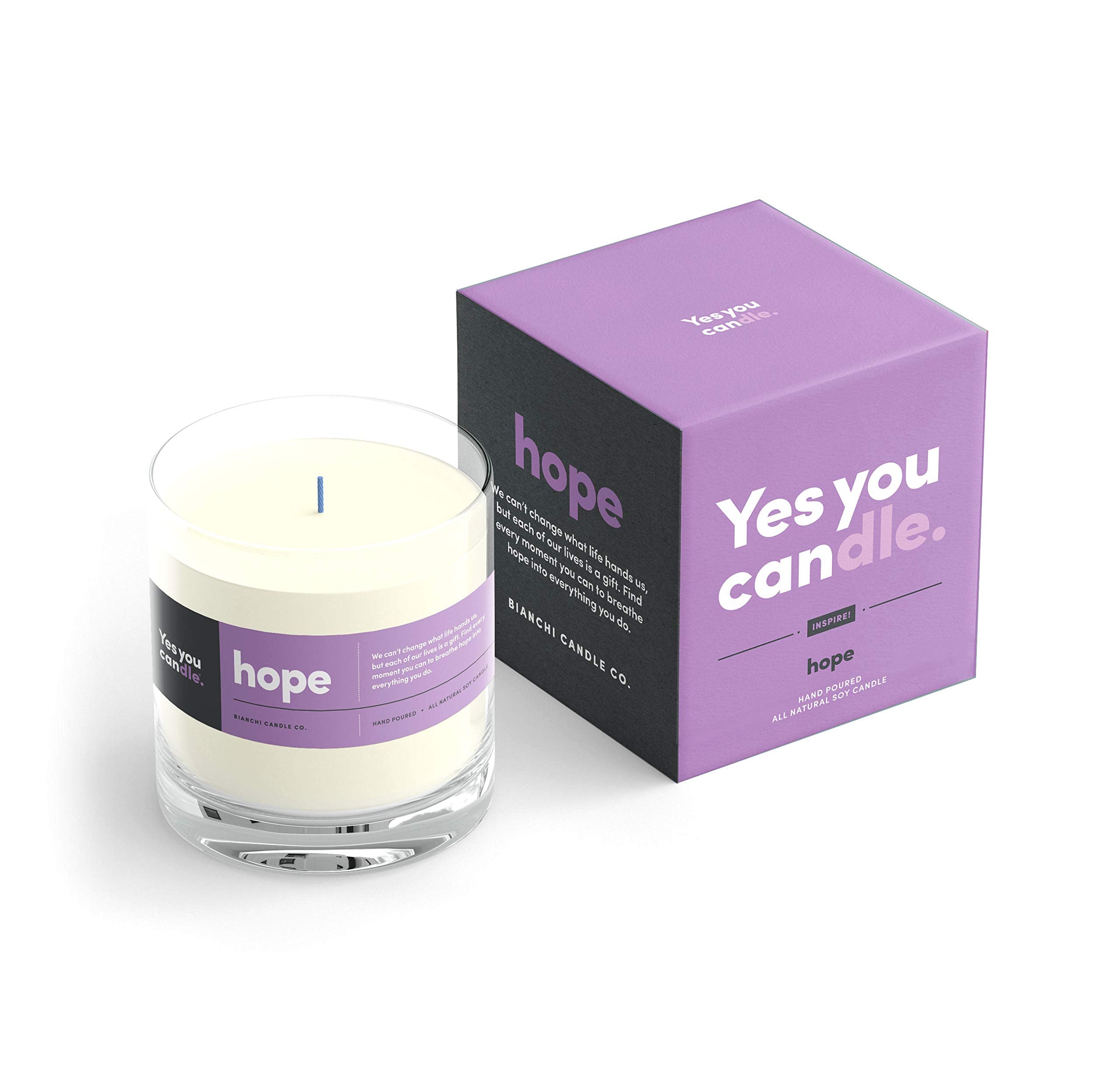 Hope, Inspirational 8oz Highly Scented Candle, Soy, Made in USA, Great Message, Pure Essential Oils, Holiday Gift, Aromatherapy, 100% Pure, Vanilla and Sandalwood