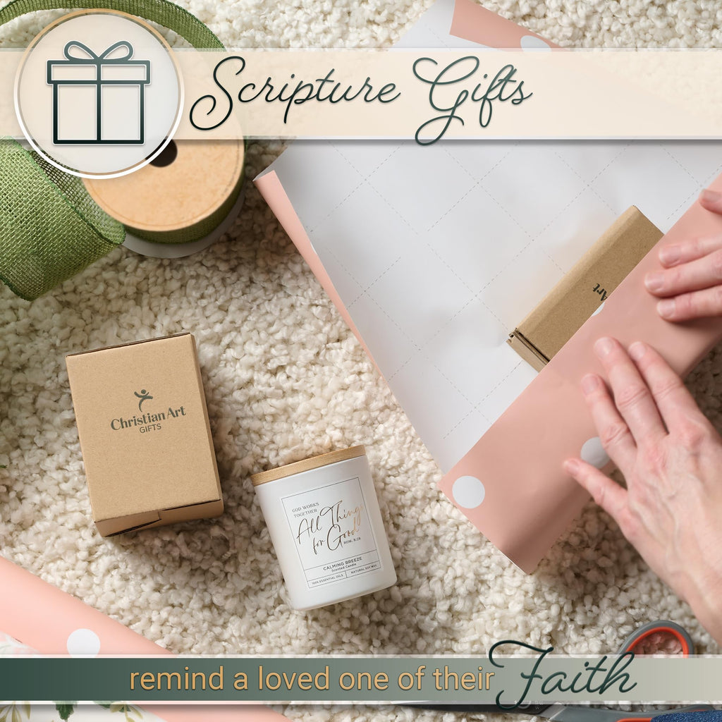Christian Art Gifts Natural Soy Wax Inspirational Scripture Scented Candle: All Things for Good Bible Verse, Glass Jar, Bamboo Lid, Pure Essential Oils, Lead-Free Cotton Wick, Calming Breeze Scent