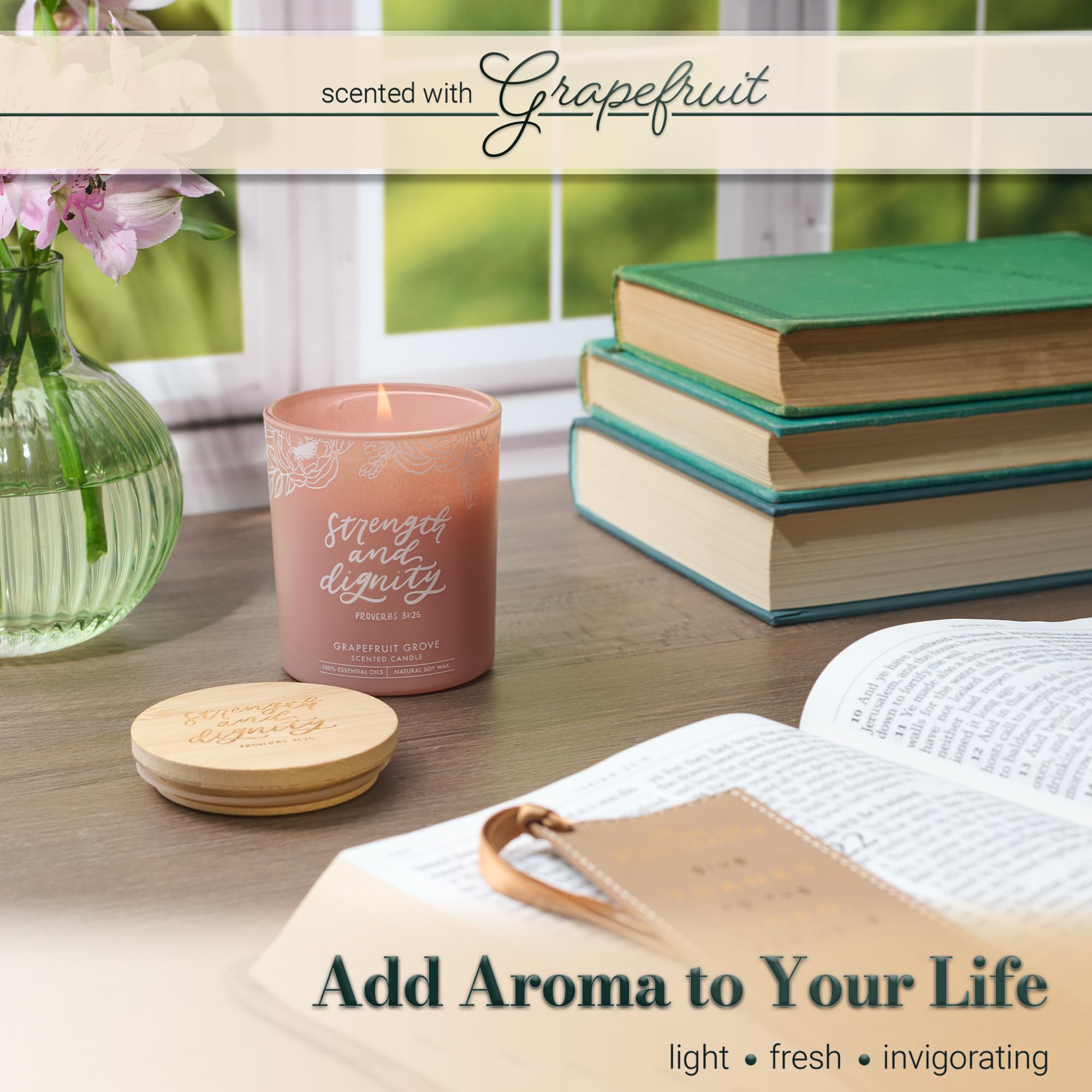 Christian Art Gifts Natural Soy Wax Inspirational Scripture Scented Candle: All Things for Good Bible Verse, Glass Jar, Bamboo Lid, Pure Essential Oils, Lead-Free Cotton Wick, Calming Breeze Scent