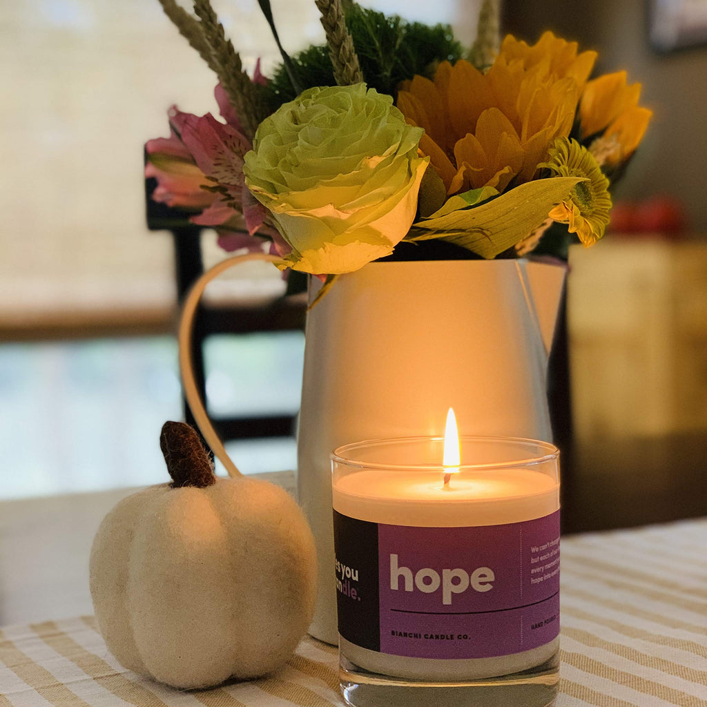 Hope, Inspirational 8oz Highly Scented Candle, Soy, Made in USA, Great Message, Pure Essential Oils, Holiday Gift, Aromatherapy, 100% Pure, Vanilla and Sandalwood